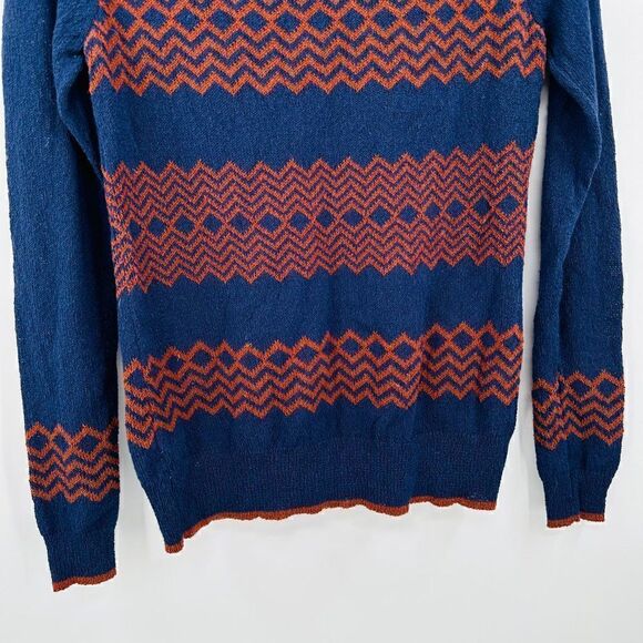 Trina Turk Sz Small Navy Blue Orange Chevron Print Long Sleeve Thin Knit Sweater - Picture 3 of 7